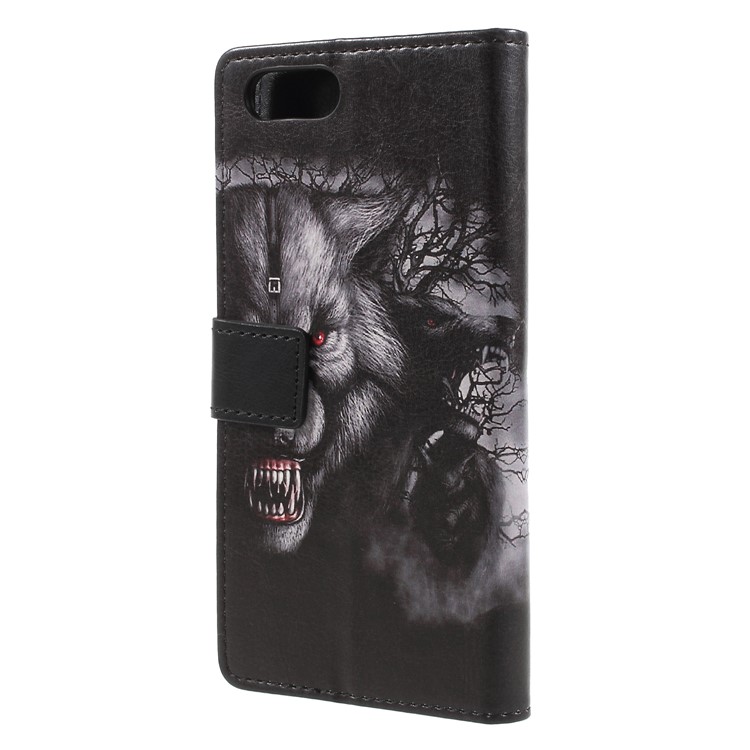 Patterned PU Leather Wallet Stand Protective Cell Phone Cover for Huawei Honor V10 / View 10 - Grey Wolf-2