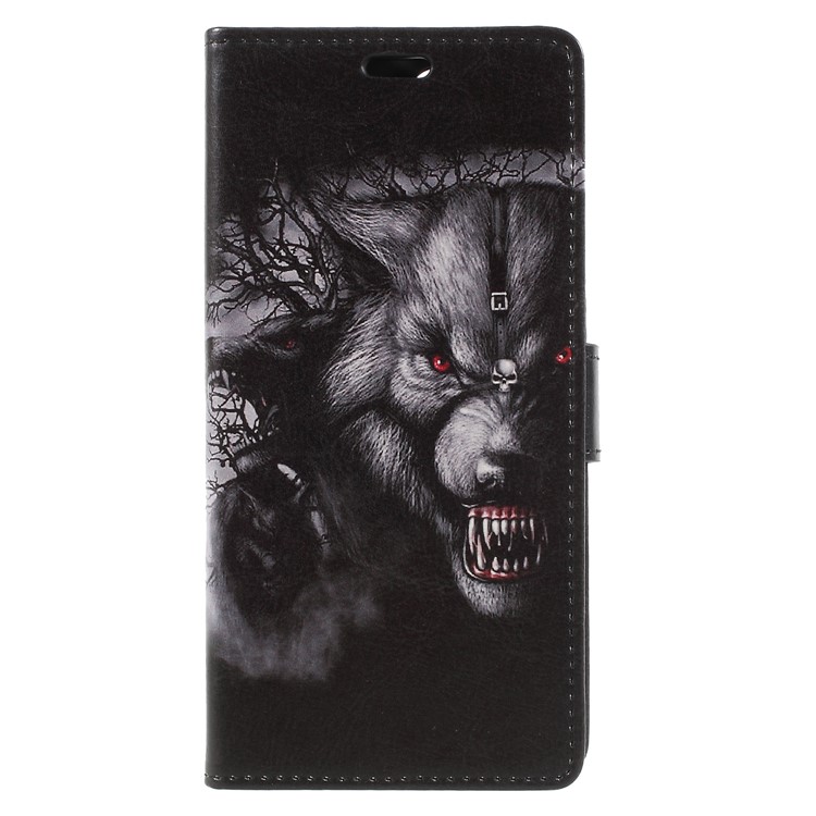 Patterned PU Leather Wallet Stand Protective Cell Phone Cover for Huawei Honor V10 / View 10 - Grey Wolf-3