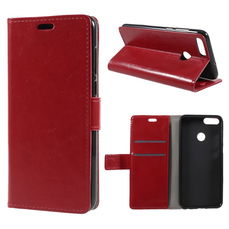 Crazy Horse PU Leather Protective Wallet Case for Huawei P Smart/Enjoy 7S - Red-1