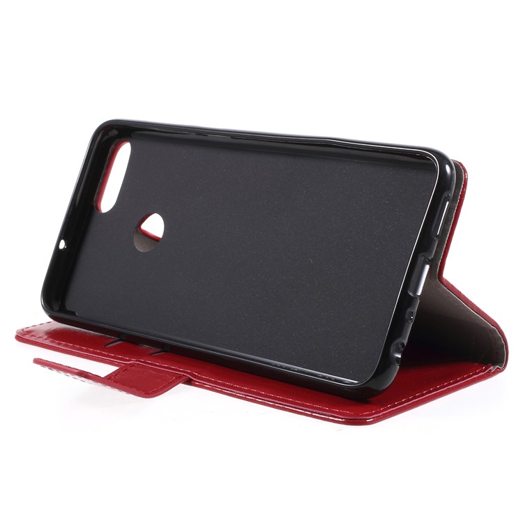 Crazy Horse PU Leather Protective Wallet Case for Huawei P Smart/Enjoy 7S - Red-4