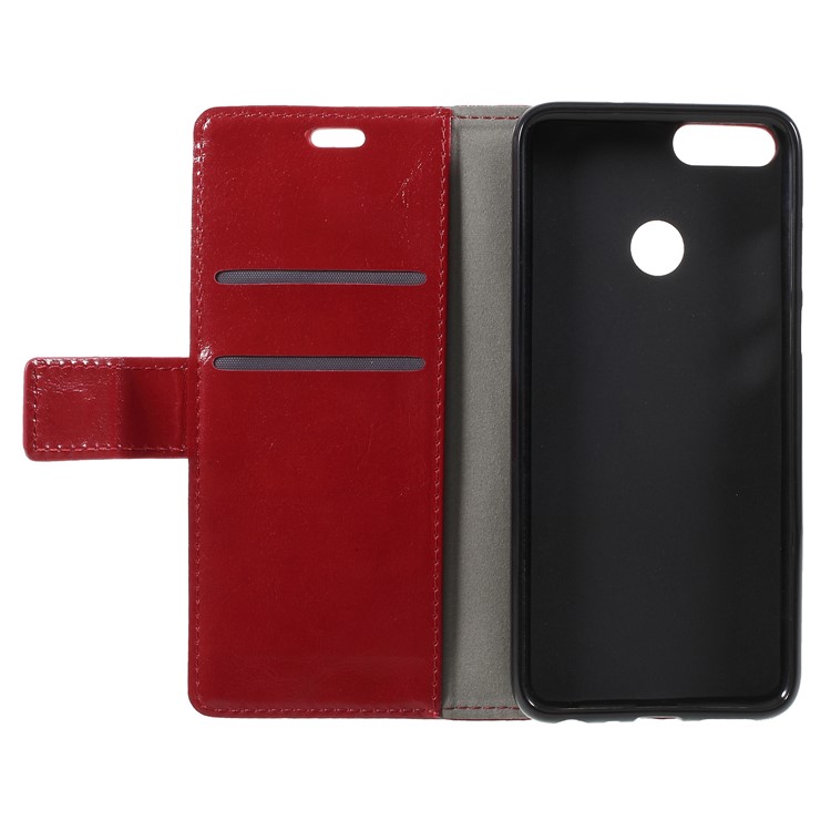 Crazy Horse PU Leather Protective Wallet Case for Huawei P Smart/Enjoy 7S - Red-6