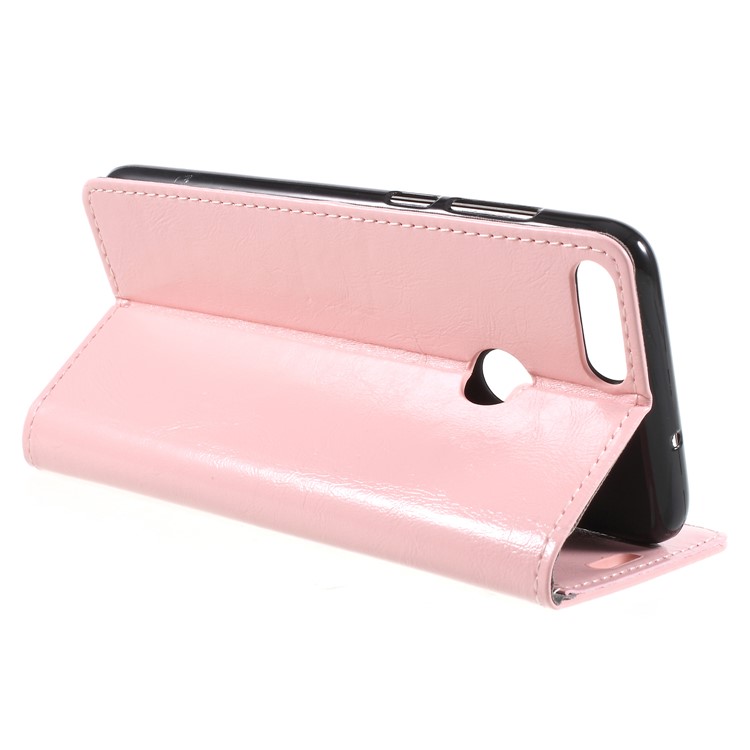 Crazy Horse Stand Leather Mobile Phone Shell with Card Holder for Huawei P Smart/Enjoy 7S - Pink-5