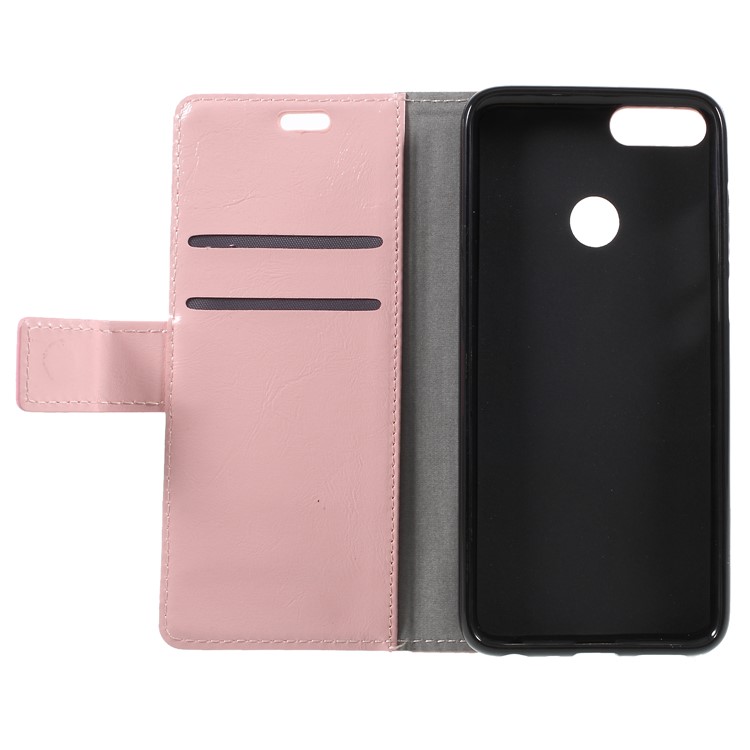 Crazy Horse Stand Leather Mobile Phone Shell with Card Holder for Huawei P Smart/Enjoy 7S - Pink-6