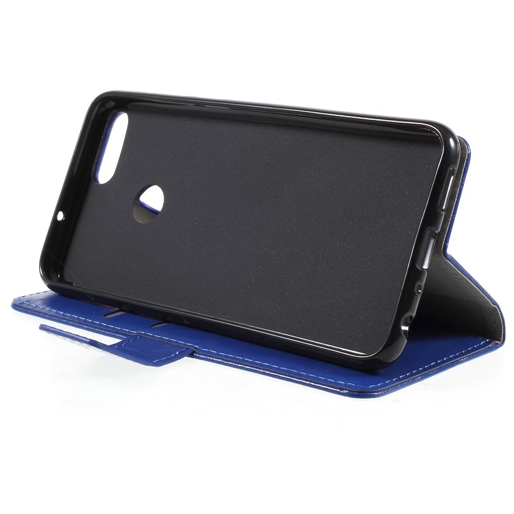 Crazy Horse PU Leather Card Holder Phone Casing for Huawei P Smart/Enjoy 7S - Blue-4