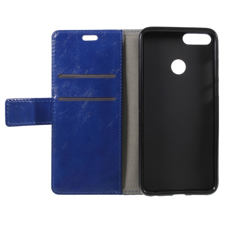 Crazy Horse PU Leather Card Holder Phone Casing for Huawei P Smart/Enjoy 7S - Blue-6