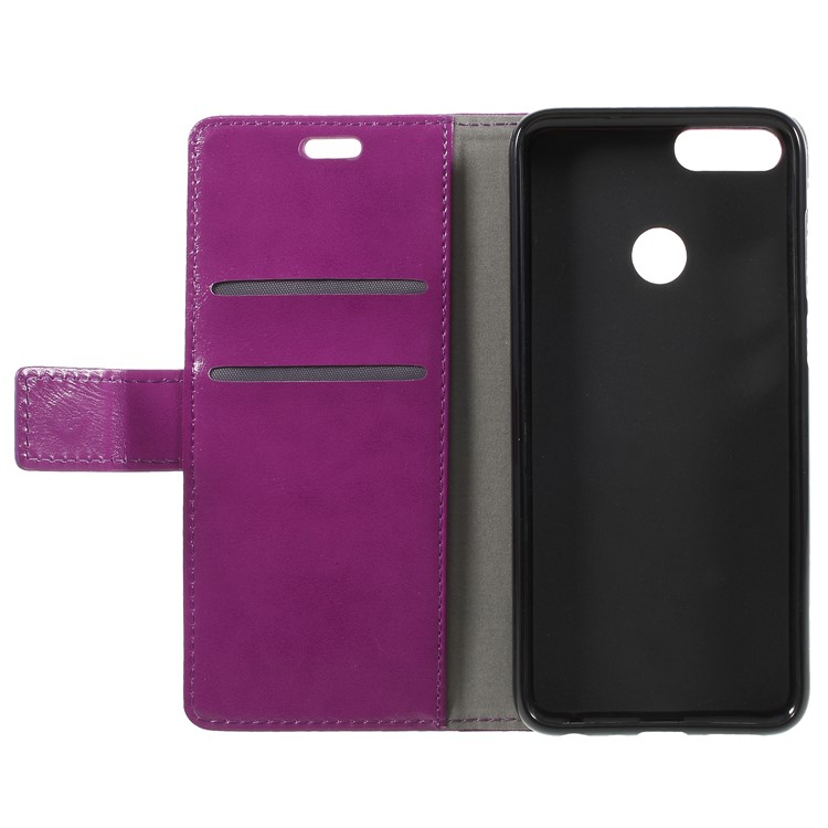 Crazy Horse PU Leather Stand Wallet Mobile Cover Shell for Huawei P Smart/Enjoy 7S - Purple-6