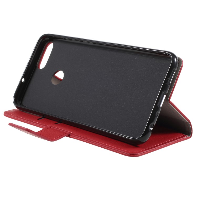 Textured Leather Wallet Stand Phone Case for Huawei P Smart / Enjoy 7S - Red-4