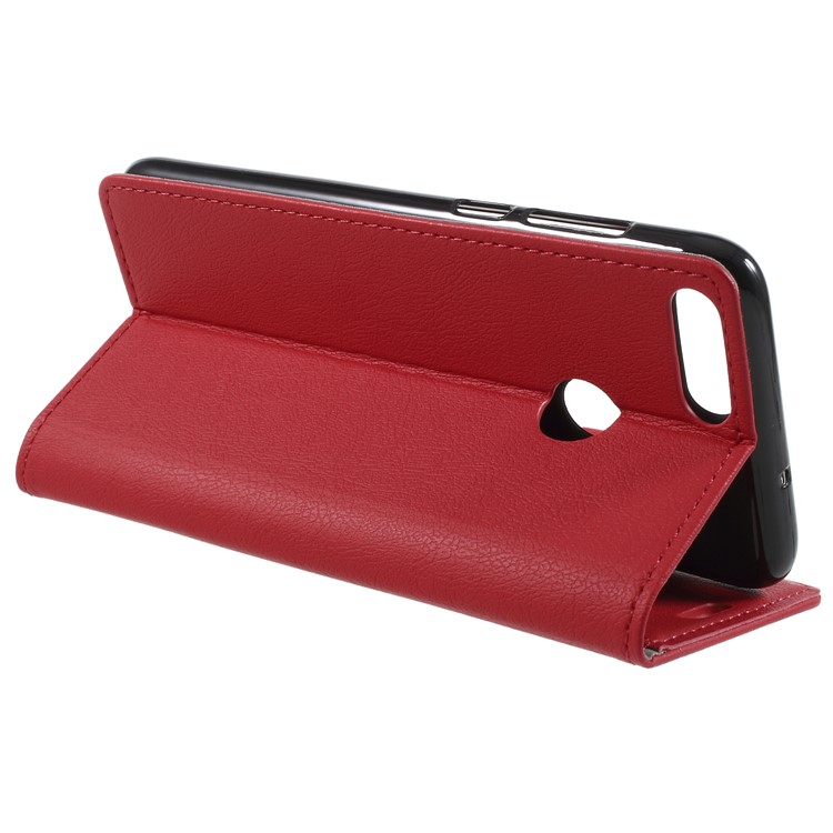 Textured Leather Wallet Stand Phone Case for Huawei P Smart / Enjoy 7S - Red-5