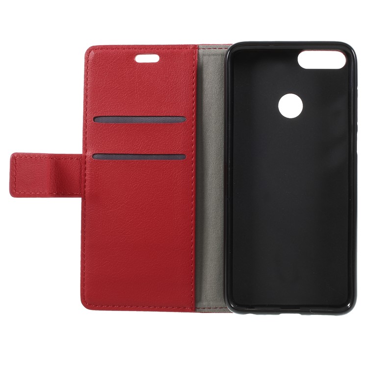Textured Leather Wallet Stand Phone Case for Huawei P Smart / Enjoy 7S - Red-6