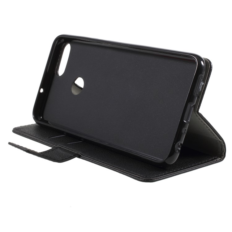 Textured Leather Wallet Stand Phone Cover for Huawei P Smart / Enjoy 7S - Black-4
