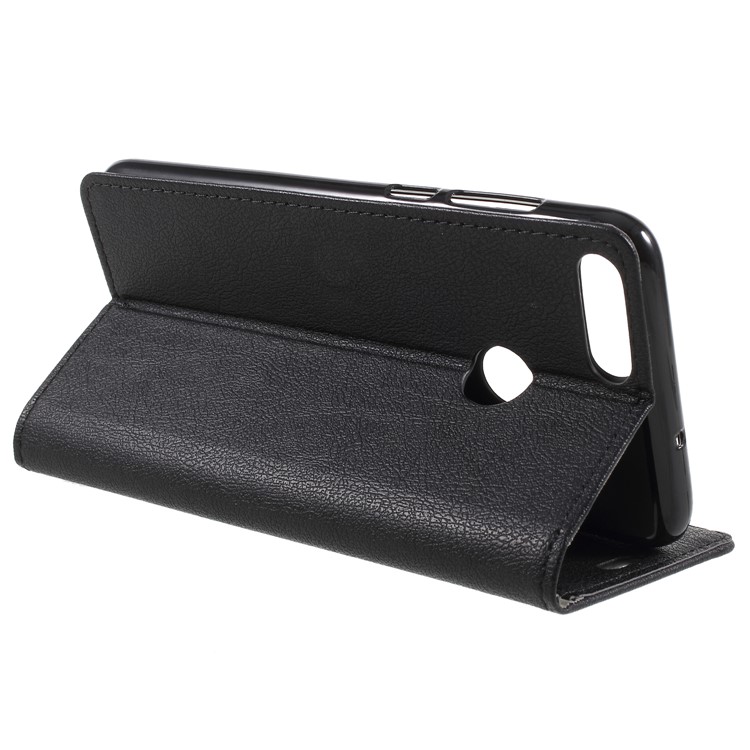 Textured Leather Wallet Stand Phone Cover for Huawei P Smart / Enjoy 7S - Black-5
