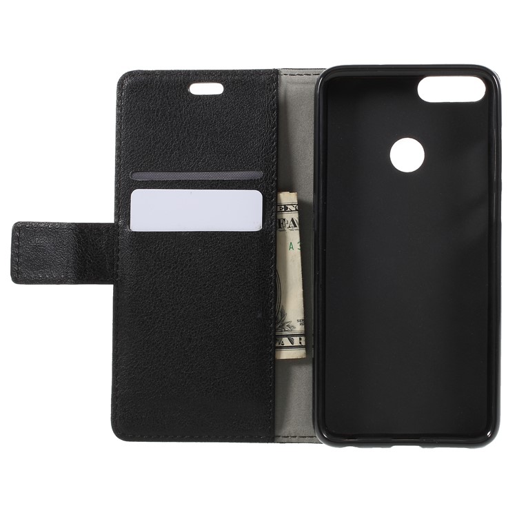 Textured Leather Wallet Stand Phone Cover for Huawei P Smart / Enjoy 7S - Black-6