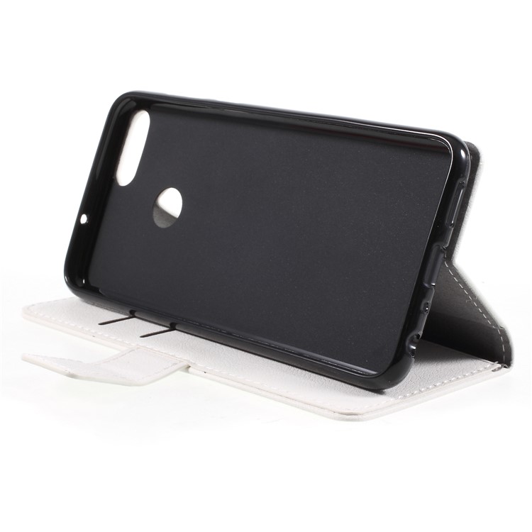Textured Leather Wallet Stand Protective Case for Huawei P Smart / Enjoy 7S - White-4