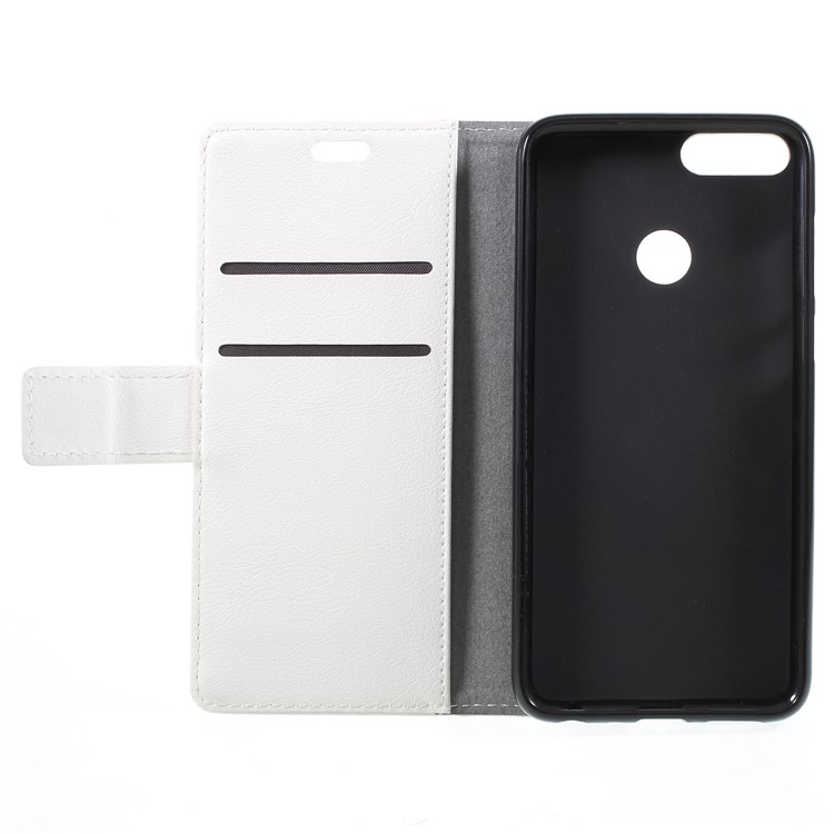 Textured Leather Wallet Stand Protective Case for Huawei P Smart / Enjoy 7S - White-6