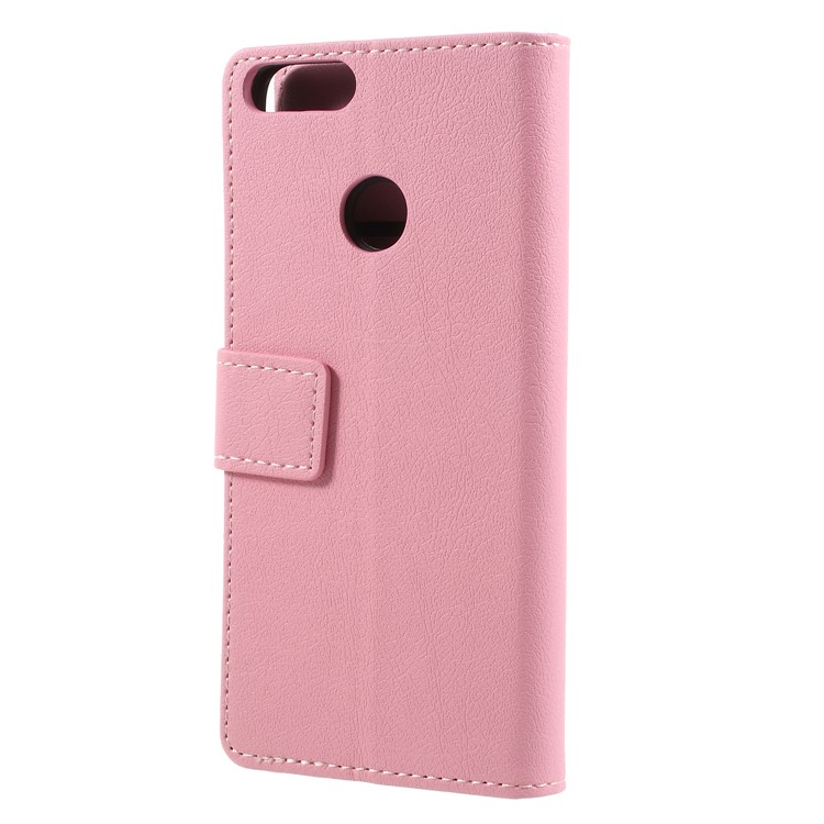 Textured Leather Wallet Stand Mobile Cover Shell for Huawei P Smart / Enjoy 7S - Pink-2