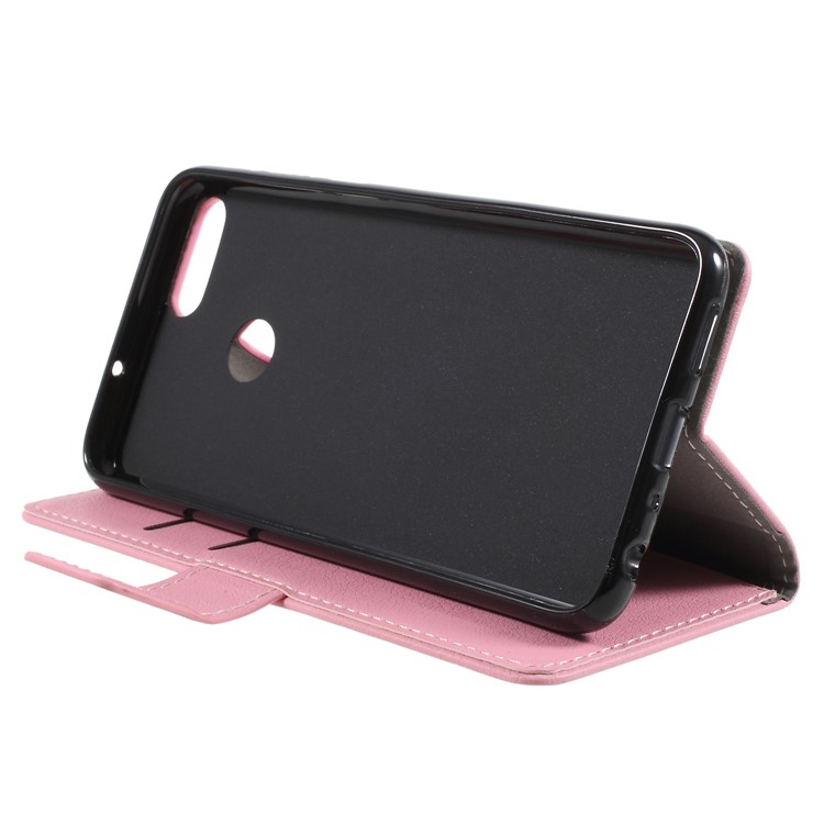 Textured Leather Wallet Stand Mobile Cover Shell for Huawei P Smart / Enjoy 7S - Pink-4