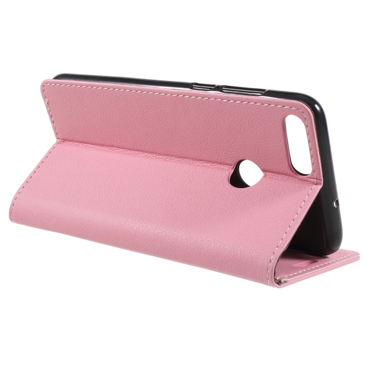 Textured Leather Wallet Stand Mobile Cover Shell for Huawei P Smart / Enjoy 7S - Pink-5