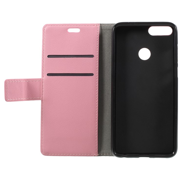 Textured Leather Wallet Stand Mobile Cover Shell for Huawei P Smart / Enjoy 7S - Pink-6