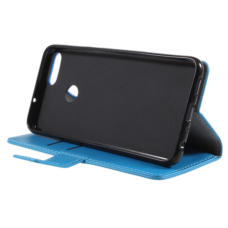 Textured Leather Wallet Stand Flip Magnetic Case for Huawei P Smart / Enjoy 7S - Blue-4