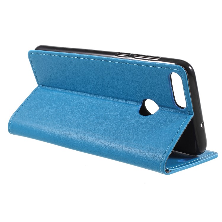 Textured Leather Wallet Stand Flip Magnetic Case for Huawei P Smart / Enjoy 7S - Blue-5