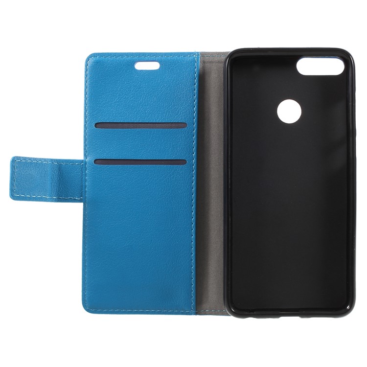 Textured Leather Wallet Stand Flip Magnetic Case for Huawei P Smart / Enjoy 7S - Blue-6