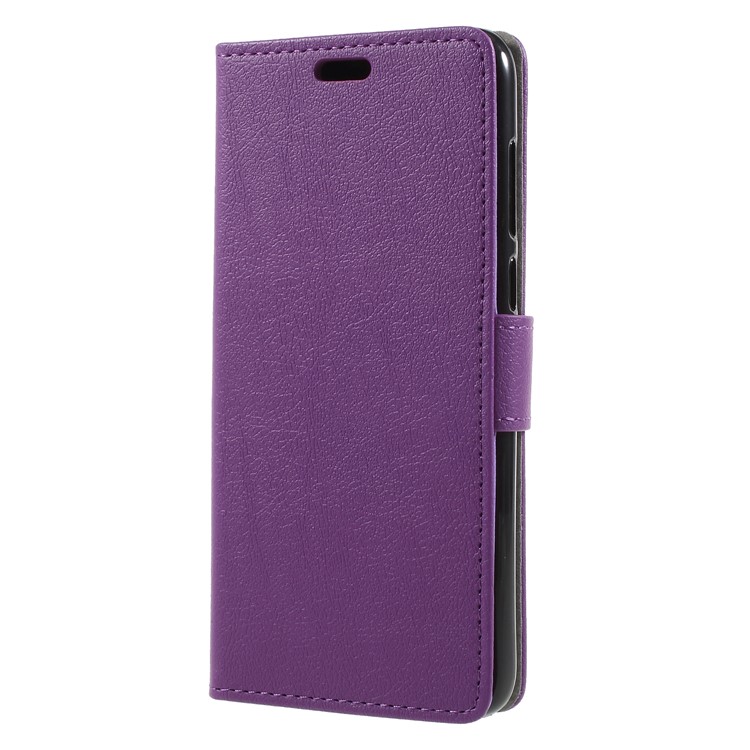 Textured Leather Wallet Cover Accessory with Stand for Huawei P Smart / Enjoy 7S - Purple-3