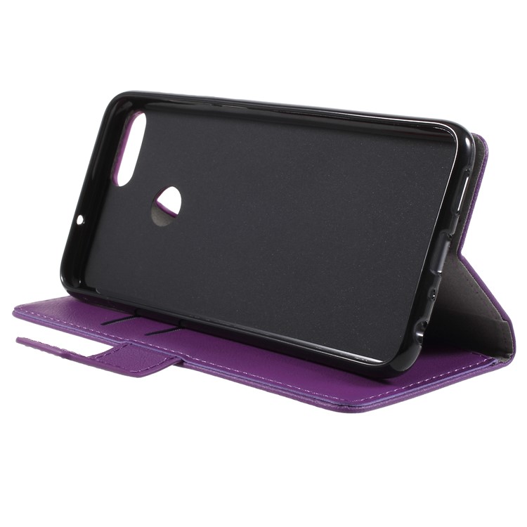 Textured Leather Wallet Cover Accessory with Stand for Huawei P Smart / Enjoy 7S - Purple-4