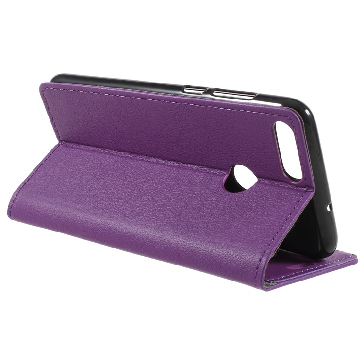 Textured Leather Wallet Cover Accessory with Stand for Huawei P Smart / Enjoy 7S - Purple-5
