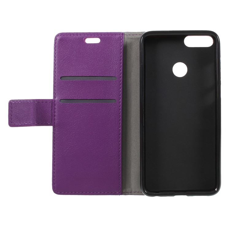 Textured Leather Wallet Cover Accessory with Stand for Huawei P Smart / Enjoy 7S - Purple-6