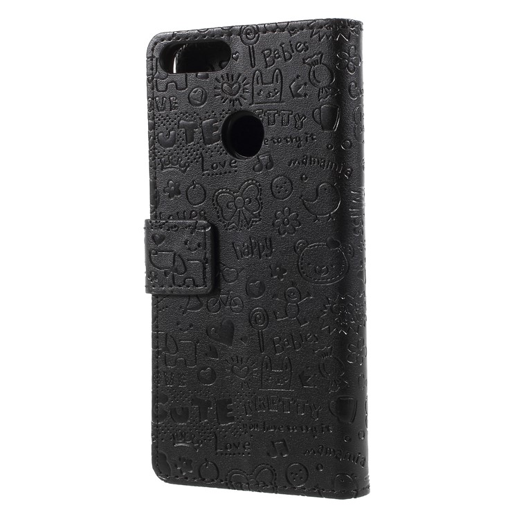 Cartoon Graffiti PU Leather Wallet Case with Stand for Huawei P Smart/Enjoy 7S - Black-2