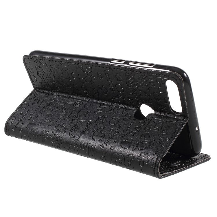 Cartoon Graffiti PU Leather Wallet Case with Stand for Huawei P Smart/Enjoy 7S - Black-5