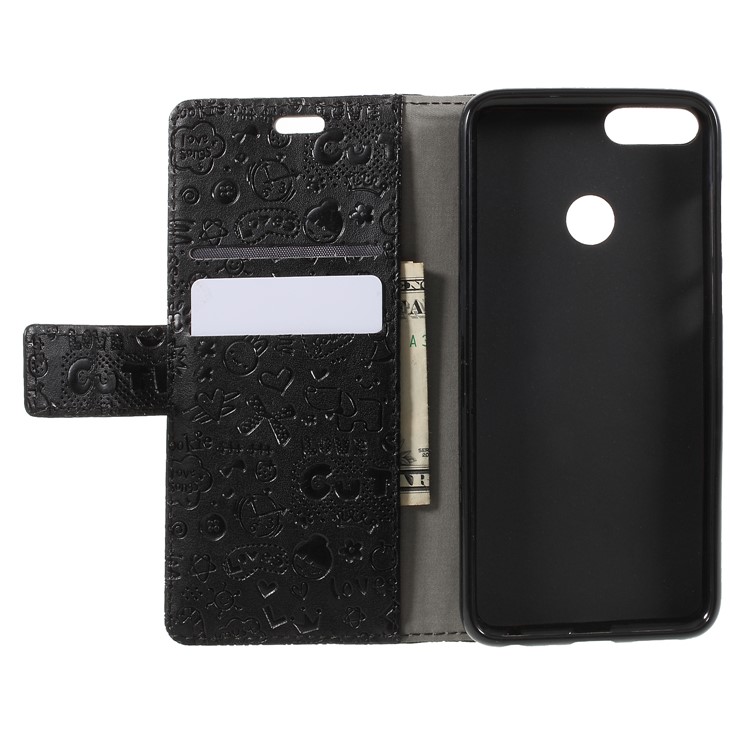 Cartoon Graffiti PU Leather Wallet Case with Stand for Huawei P Smart/Enjoy 7S - Black-6