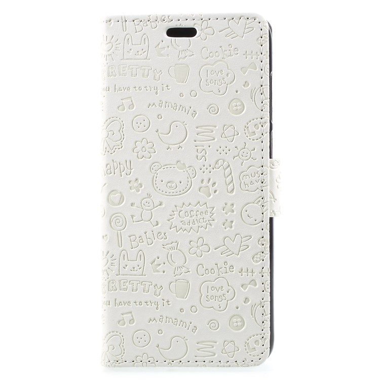 Cartoon Graffiti Wallet Stand Leather Case for Huawei P Smart/Enjoy 7S - White-1
