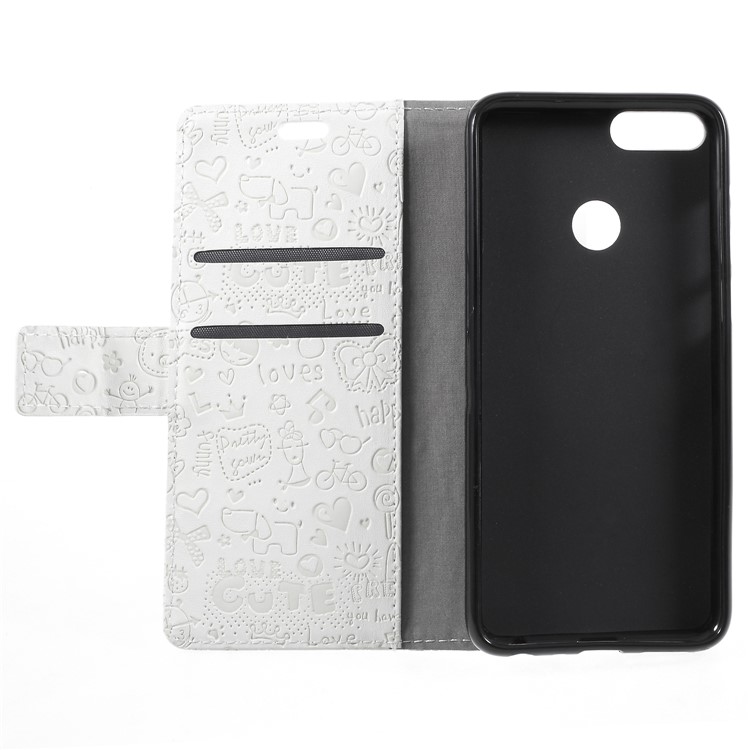 Cartoon Graffiti Wallet Stand Leather Case for Huawei P Smart/Enjoy 7S - White-6