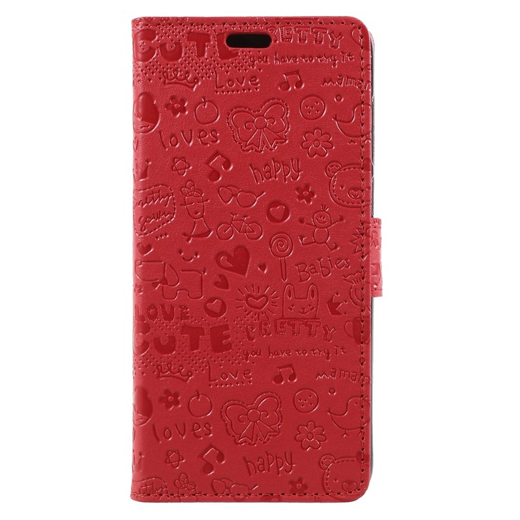 Cartoon Graffiti PU Leather Wallet Stand Phone Cover for Huawei P Smart/Enjoy 7S - Red-1
