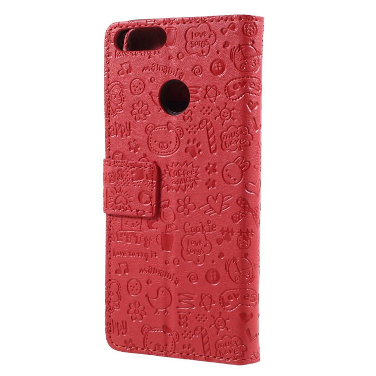 Cartoon Graffiti PU Leather Wallet Stand Phone Cover for Huawei P Smart/Enjoy 7S - Red-2