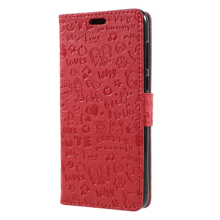 Cartoon Graffiti PU Leather Wallet Stand Phone Cover for Huawei P Smart/Enjoy 7S - Red-3