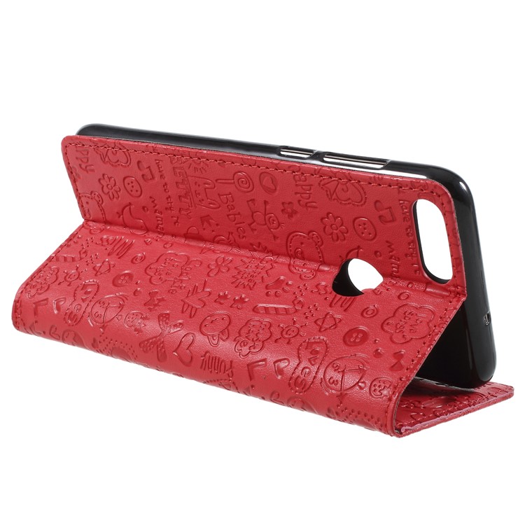 Cartoon Graffiti PU Leather Wallet Stand Phone Cover for Huawei P Smart/Enjoy 7S - Red-5