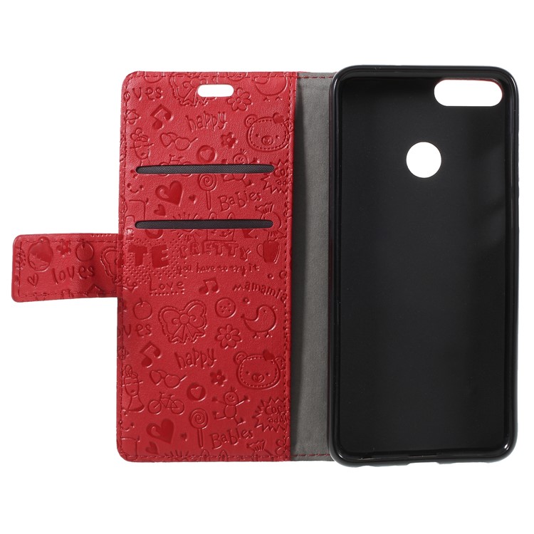 Cartoon Graffiti PU Leather Wallet Stand Phone Cover for Huawei P Smart/Enjoy 7S - Red-6