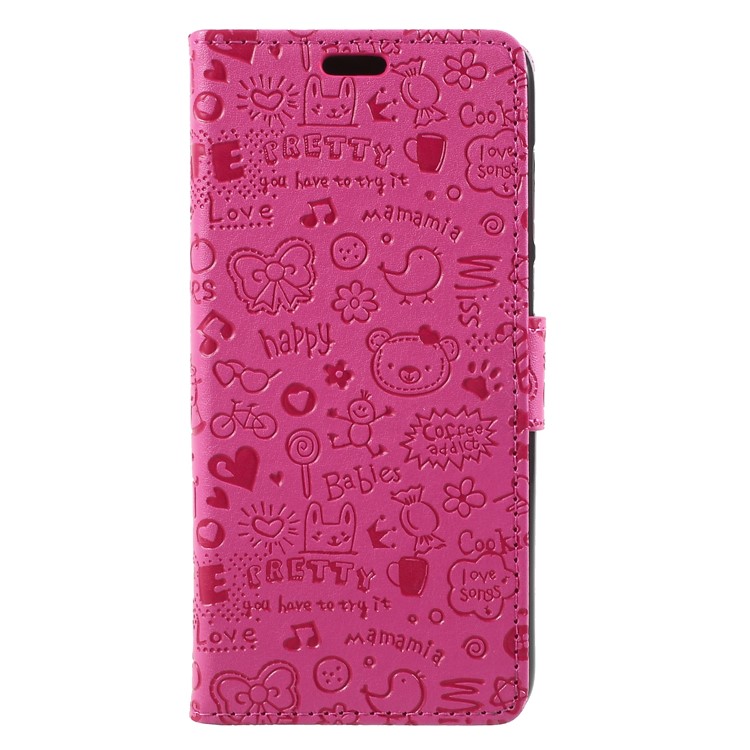 Cartoon Graffiti PU Leather Magnetic Wallet Phone Shell for Huawei P Smart/Enjoy 7S - Rose-1