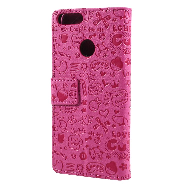 Cartoon Graffiti PU Leather Magnetic Wallet Phone Shell for Huawei P Smart/Enjoy 7S - Rose-2