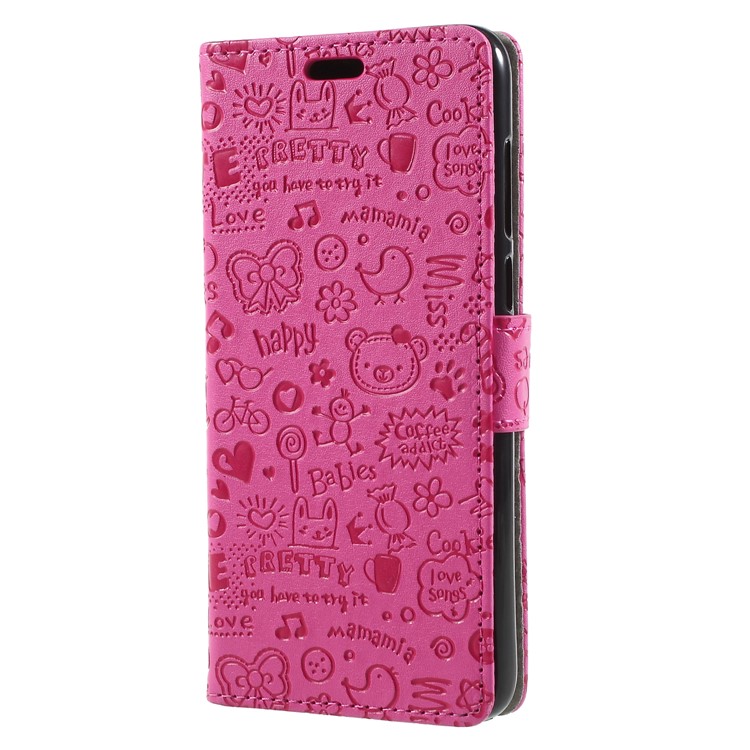Cartoon Graffiti PU Leather Magnetic Wallet Phone Shell for Huawei P Smart/Enjoy 7S - Rose-3