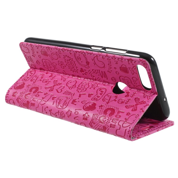 Cartoon Graffiti PU Leather Magnetic Wallet Phone Shell for Huawei P Smart/Enjoy 7S - Rose-5