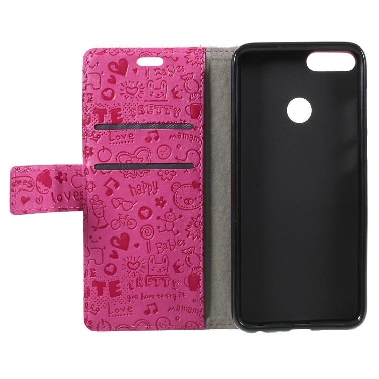 Cartoon Graffiti PU Leather Magnetic Wallet Phone Shell for Huawei P Smart/Enjoy 7S - Rose-6