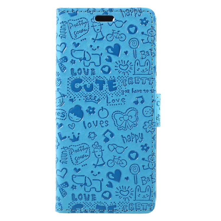 Cartoon Graffiti PU Leather Card Holder Mobile Phone Case with Stand for Huawei P Smart/Enjoy 7S - Blue-1