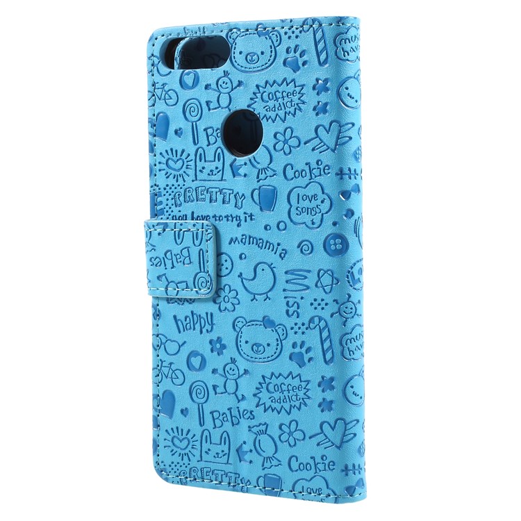Cartoon Graffiti PU Leather Card Holder Mobile Phone Case with Stand for Huawei P Smart/Enjoy 7S - Blue-2