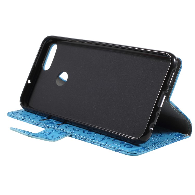 Cartoon Graffiti PU Leather Card Holder Mobile Phone Case with Stand for Huawei P Smart/Enjoy 7S - Blue-4