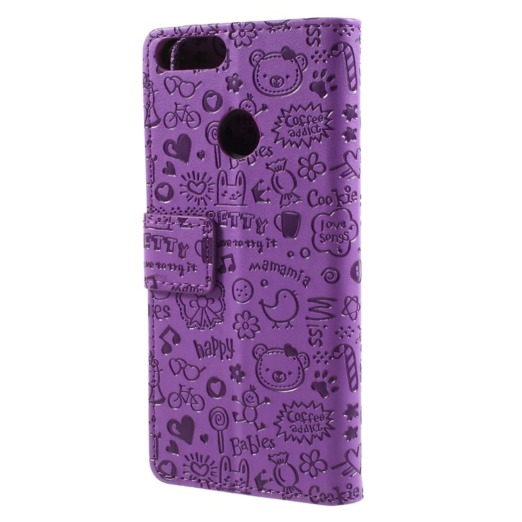 Cartoon Graffiti PU Leather Cell Phone Cover with Card Slots for Huawei P Smart/Enjoy 7S - Purple-2