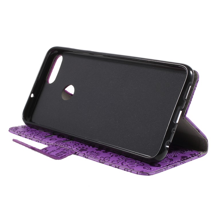 Cartoon Graffiti PU Leather Cell Phone Cover with Card Slots for Huawei P Smart/Enjoy 7S - Purple-4