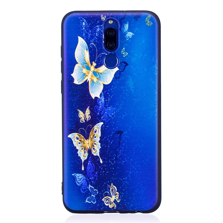 Soft Embossed Pattern Printing TPU Protective Cell Phone Case for Huawei Mate 10 Lite / nova 2i / Maimang 6 / Honor 9i (India) - Blue and Gold Butterfly-2